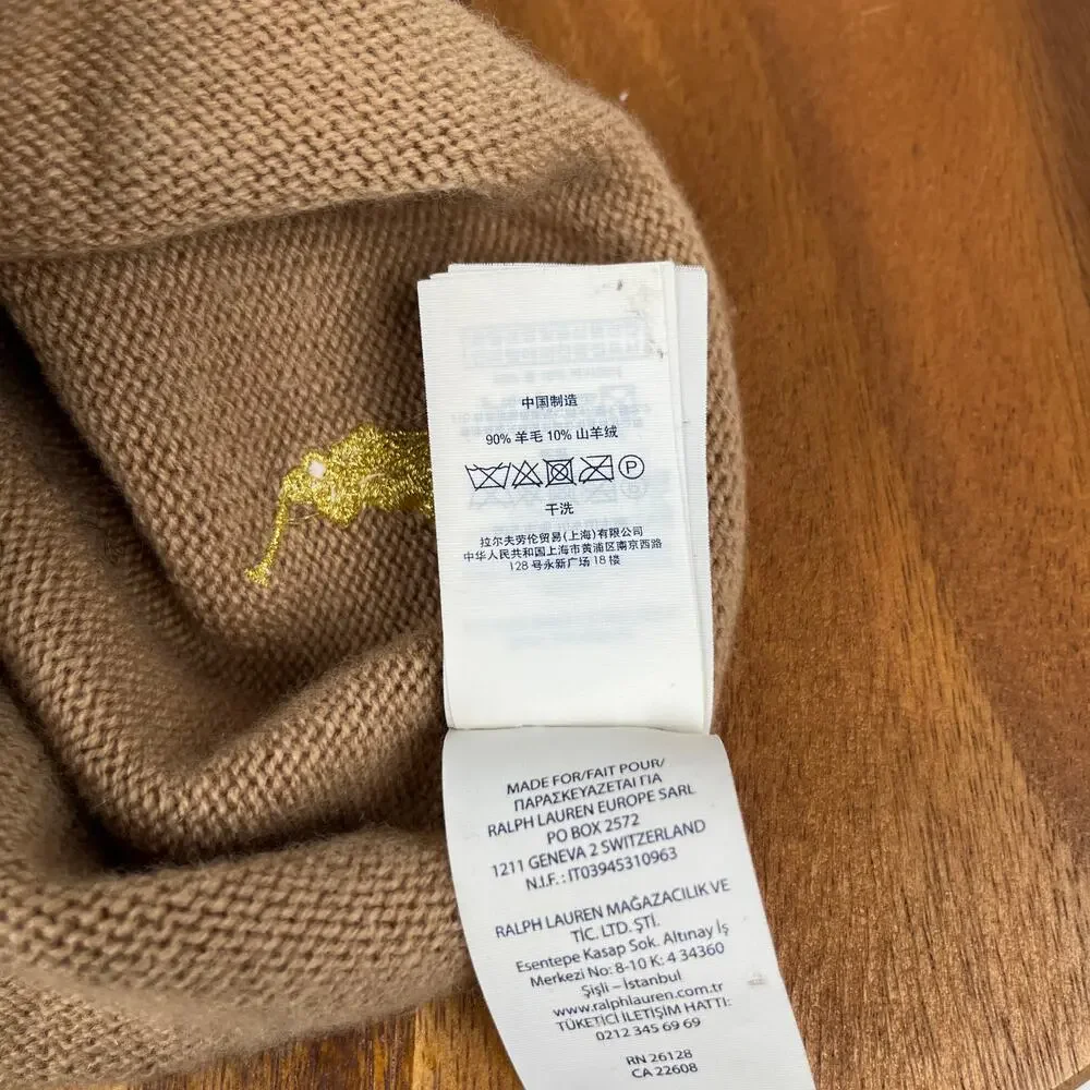 Polo Ralph Lauren Rolled Hem Wool Cashmere Beanie Hat Womens Knit Headwear